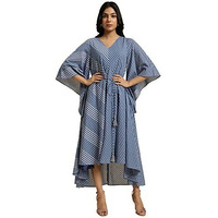 W For Woman Women's Rayon Blue Fluid Checkered Dress Calf Length (23Few18802-312800_True Xs)