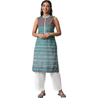 Green Printed Sleeveless Kurta