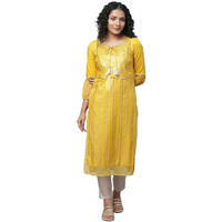 Aurelia Women's Viscose Geometric Regular Kurta (23Fea14045-507020_Yellow_S