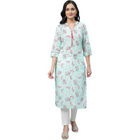 Aurelia Green Floral Printed Printed Cotton Straight Long Kurta For Women