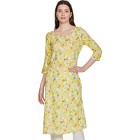 Aurelia Women's Viscose Floral Regular Kurta (23Fea14102-507154_Yellow_L