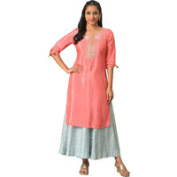 Aurelia Women's Rayon Solid Regular Peach Zari Embroidered Kurta (23Fea13993-605603
