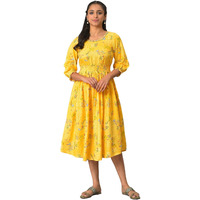 Yellow A-Line Printed Summer Dress