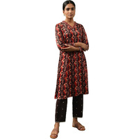 W For Woman Brick Red Flared Ajrakh Print Satin Kurta_23Maf11661-910694_S