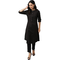 W Black Solid Cotton Blend Straight Long Kurta For Women