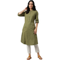 W For Woman Green Half Placket Shirt Kurta (Size: Xl)-23Few18810-213744