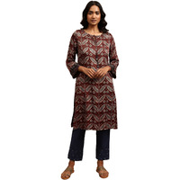 W For Woman Brick Red Ajrakh Kurta In Lustrous Satin_23Maf11645-910719_S