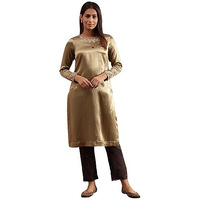 Folksong Women's Green Embroidered Straight Kurta In Mushroo (Size: S)-23Maf11666-920738