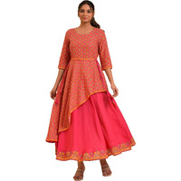 W For Woman Women's Cotton Pink Printed Asymmetrical Festive Dress Knee-Length 23Few19205-121193
