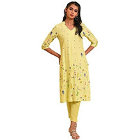 W For Woman Light Green Floral Printed Kurta And Pant Set