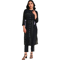 W For Woman Black Mock Vest Kurta Set