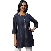 Blue Denim Jacquard Short Kurti