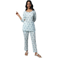 Blue Floral Print Summer Kurti Co-Ord Set