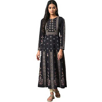 W For Woman Navy Jacquard Flared Plus Size Winter Kurta_22Now18640G-312476_5Xl