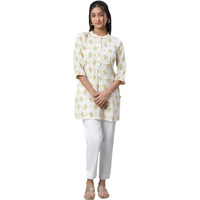 Beige Floral Printed Textured Kurti
