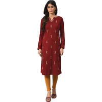 W For Woman Women Acrylic Deep Red Embroidered Plus Size Winter Regular Fit Kurta_22Now18549G-217480_5Xl