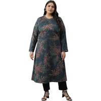 W For Woman Dark Blue Light Festive Jacquard Plus Size Winter Kurta_22Now18504G-120017_5Xl