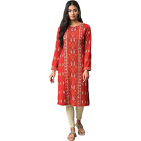 W For Woman Red Paisley Printed Winter Kurta_22Now18546-312483_M