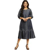 W For Woman Women's Lycra Fit And Flare Calf Length Dress (23Auw19695-704256_Prussian Blue