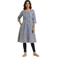 W For Woman Blue A-Line Printed Kurta (Size: L)-23Auw19287-120839