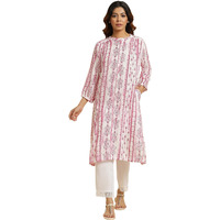 W Geometric Printed Pattern Regular Kurta In Pink For Women