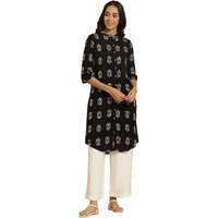 W For Woman Women's Rayon Geometric Regular Kurta (23Auw19455-312859_Black