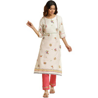 W For Woman White Straight Kurta With Multi-Coloured Floral Print_23Auw19750-121213_L_12