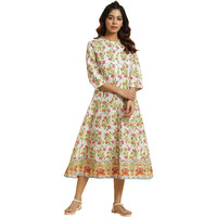 W For Woman Women's Cotton Fit And Flare Calf Length Dress (23Auw19743-121228_Ecru