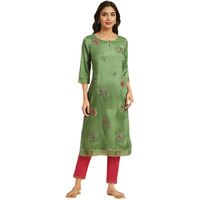 W For Woman Green Embroidered Shantun Festive Kurta (Size: Xs)-23Auw19727-220021