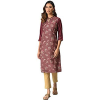 Brown Floral Printed Sequined Ethnic Kurta