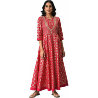 Aurelia Pink Foil Pattern Cotton Kurta With Zari Embroidery
