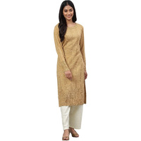 Aurelia Women Gold Acrylic Lurex Solid Yarn Dyed Straight Fit Kurta_22Noa13536-604866_Xl