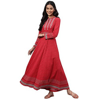 Aurelia Women Dark Red Cotton Blend Geometric Yarn Dyed A-Line Dress_22Noa13719-703616_Xxl