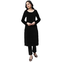 Aurelia Women Black Cotton Blend Geometric Yarn Dyed Straight Kurta_22Noa13720-703652_S