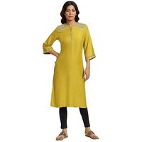 W For Woman Cress Green Embroidered Kurta (Size: L)-23Auw19456-219554