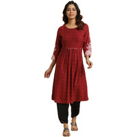 W For Woman Maroon Floral Printed Regular Kurta With Sequins