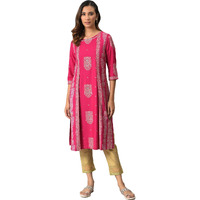 W For Woman Dark Pink Paisley Printed Beaded Regular Kurta With Gold Glitter