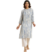 W For Woman Indigo Blue Abstract Print Kurta (Size: S)-23Auw19907-121806