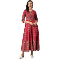 W For Woman Women's Viscose Maroon Floral Printed Festive Indie Dress Ankle Length 22Auw18259-119901