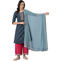 W For Woman Women Sky Blue Crinkled Chiffon Dupatta With Mukaish_22Auw81640-217968_Free Size