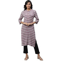 Aurelia Women's White Checks Yarn Dyed Lycra Straight Kurta_23Aua14305-704327_L