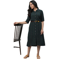 Aurelia Women's Rain Forest Checks Yarn Dyed Rayon Dobby Crepe Aline Dress_23Aua14308-704334_Xxl Green