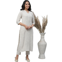 Aurelia Solid Beige Blend Kurta And Trousers Set