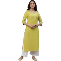 Aurelia Women's Warm Olive Stripes Yarn Dyed Yarn Dyed Lurex Straight Kurta_23Aua14423-704529_M