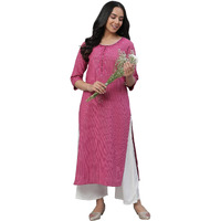 Aurelia Pink Striped Cotton Embroidered Regular Kurta