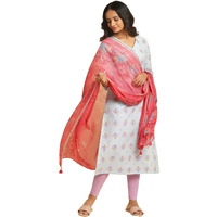 W For Woman Women Polyester Pink Floral Printed Chiffon Dupatta,Free Size