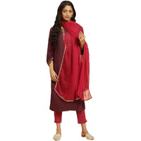 W For Woman Women's Maroon Solid Organza Dupatta_23Auw82072-220036_Free Size