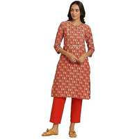 W For Woman Orange Chunki Dori Embroidered Kurta_23Auw19981-122536_L