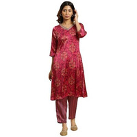W For Woman Purple Floral Printed Kurta In Japanese Satin (Size: Xs)-23Auw19861-122327