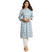 W For Woman Women's Viscose Regular Kurta (23Auw19916-121809_Cool Blue